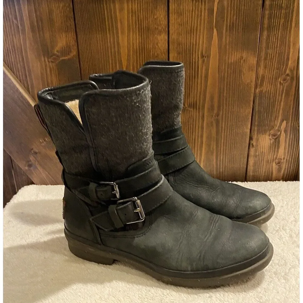 UGG‎ Australia, Black Leather Water & Snow Proof Women's Size US 6